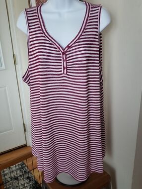 Lane Bryant Burgundy and White Striped V-Neck Tank, 22/24